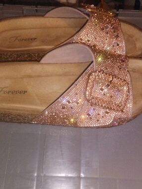 Forever 21 Rose Gold Glitter Buckle Slide Mules